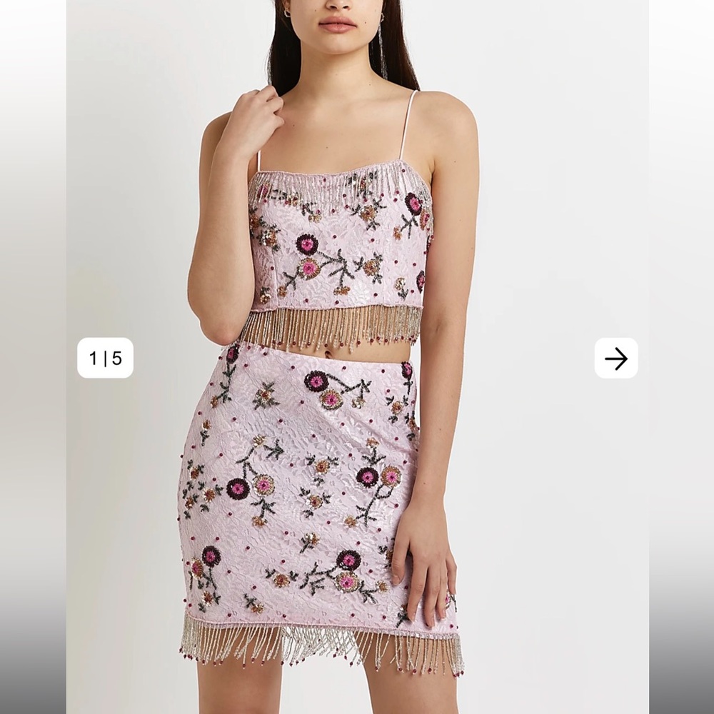 RARE For Love and Lemons Pink embroidered floral sequin SET